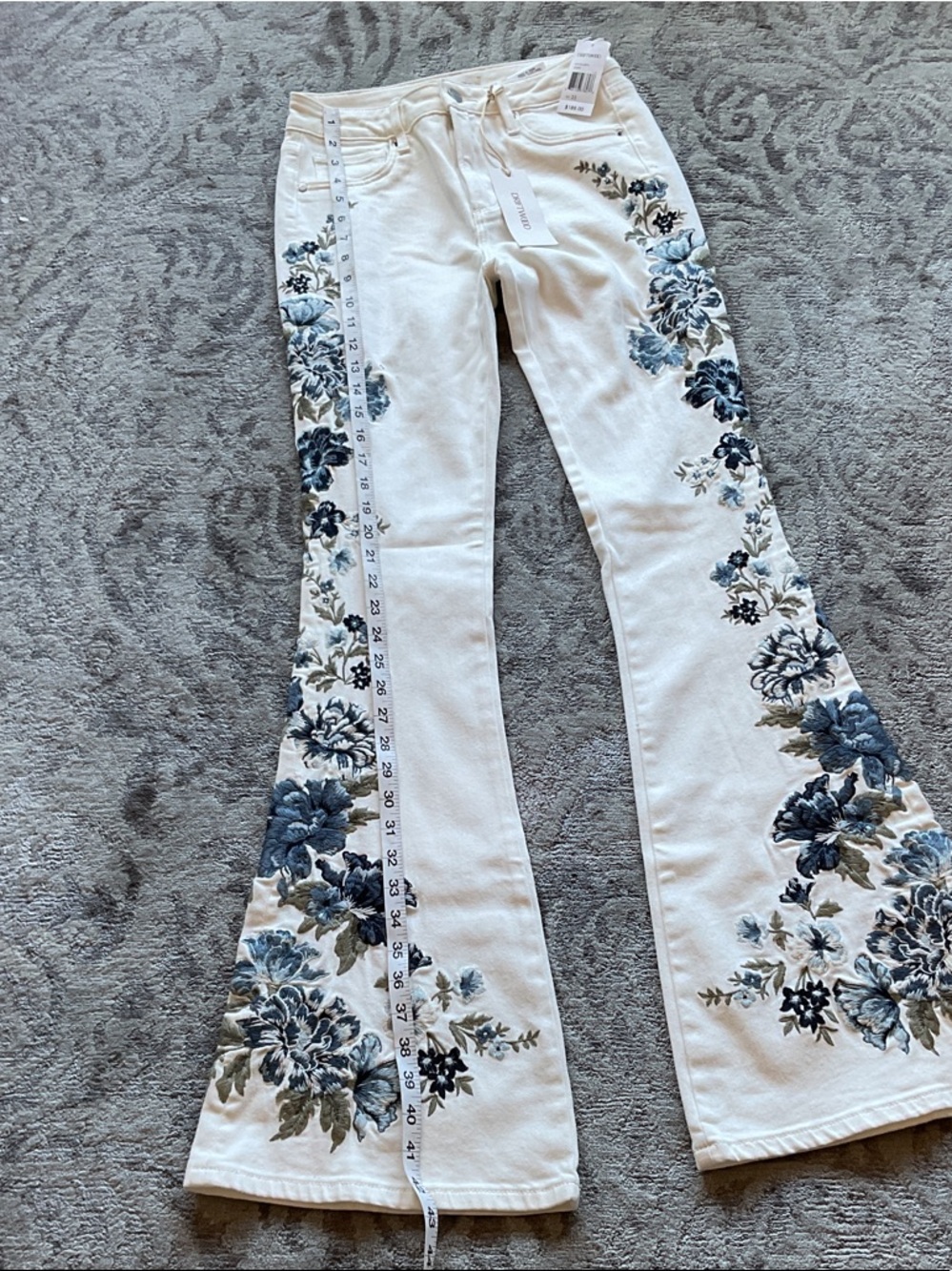 DRIFTWOOD White Jeans with Blue Floral Embroidery - Picture 5 of 10